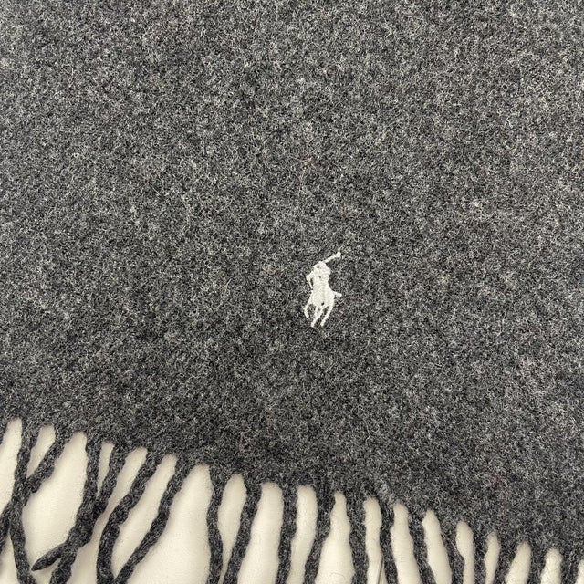 Late 20th Century Late 20th Century Polo Ralph Lauren Dark Grey 100% Wool Scarf For Sale - Image 5 of 8