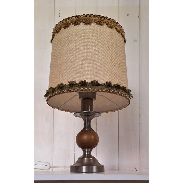 Rustic German Table Lamp with Metal and Oak Base and Beige Fabric Shade from Raab-Leuchten, 1970s For Sale - Image 6 of 8