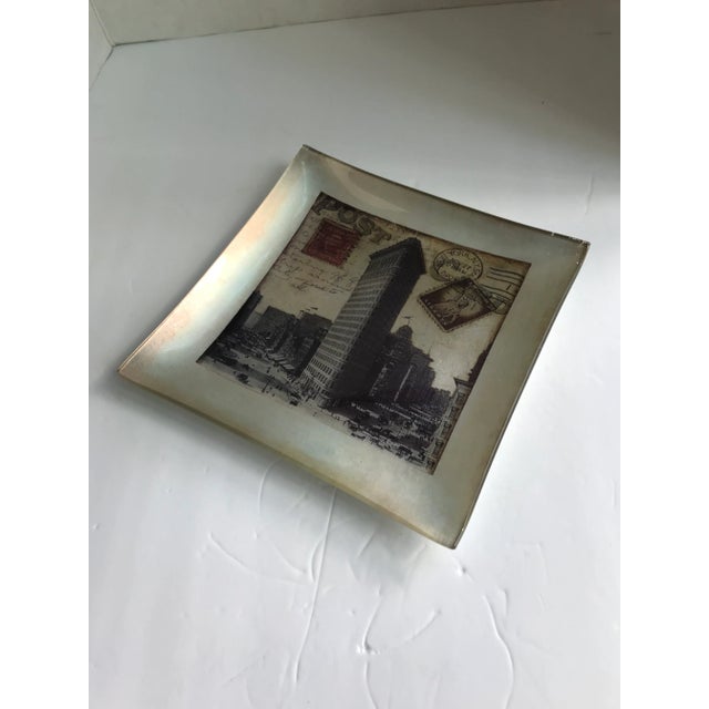 Hand-Made Leafed Art Glass Plate With Collage of Flat Iron Building, Ny Stamps and Post Mark. Perfect for use as a...