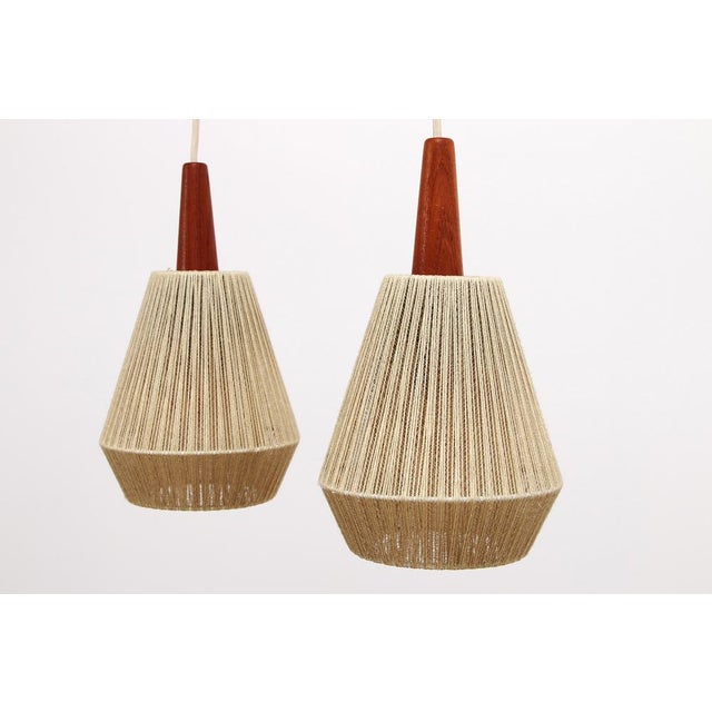 Brown Teak Hanging Lamp with 2 Shades, Sweden, 1960s For Sale - Image 8 of 15