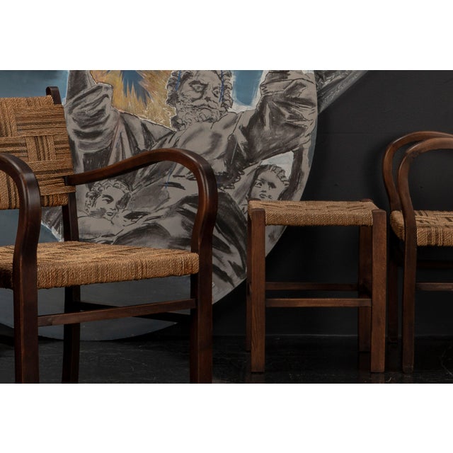 Set of Scandinavian Chair and Ottoman attributed to Axel Larsson for Bodafors, Sweden, 1930s, Set of 4 For Sale - Image 17 of 18