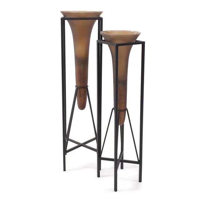 Brown Bronze Euler Drop Vase with Black Iron Stand- Extra Large For Sale - Image 8 of 11