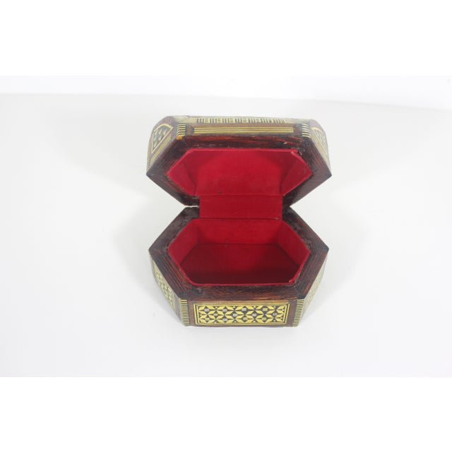 Brown Vintage Moorish Inlaid Wood Box With Mother of Pearl Shell and Bone Inlay Inlaid For Sale - Image 8 of 11