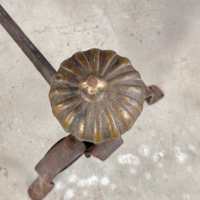 Metal Antique Wrought Iron Andirons with Fluted Design and Bronze Finials, Set of 2 For Sale - Image 7 of 15