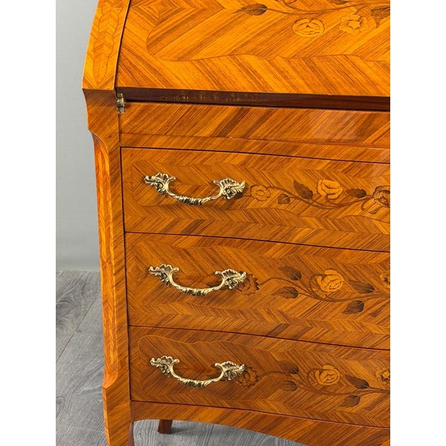 19th Century Louis XV Drop-Front Secretary Desk in Veneered and Inlaid Wood, 1890s For Sale - Image 9 of 13