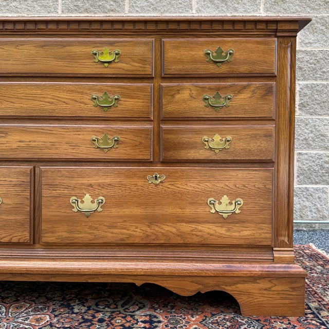 Pennsylvania House Vintage Pennsylvania House Chippendale Solid Oak 8 Drawer Double Dresser For Sale - Image 4 of 18