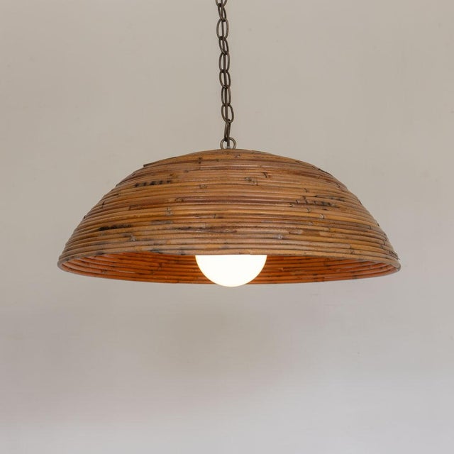 1960s Large Italian Rattan Dome Pendant Light For Sale - Image 10 of 13