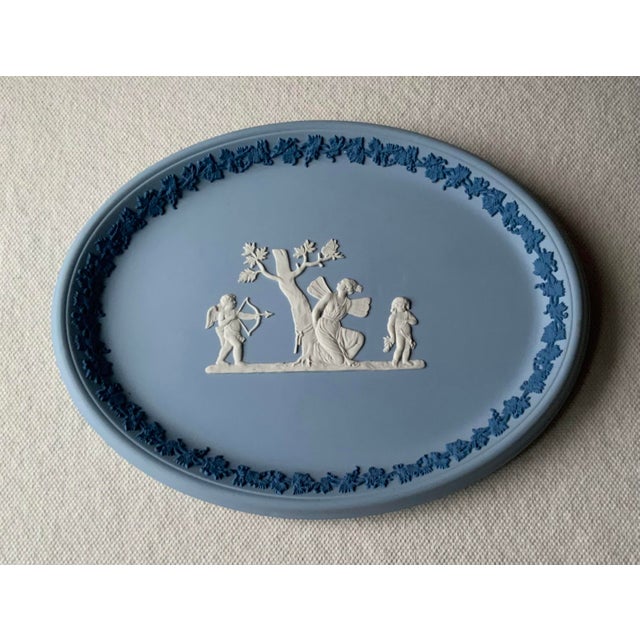 Ceramic Vintage Wedgwood Light Blue Jasperware Cupid and Psyche Oval Tray For Sale - Image 7 of 18