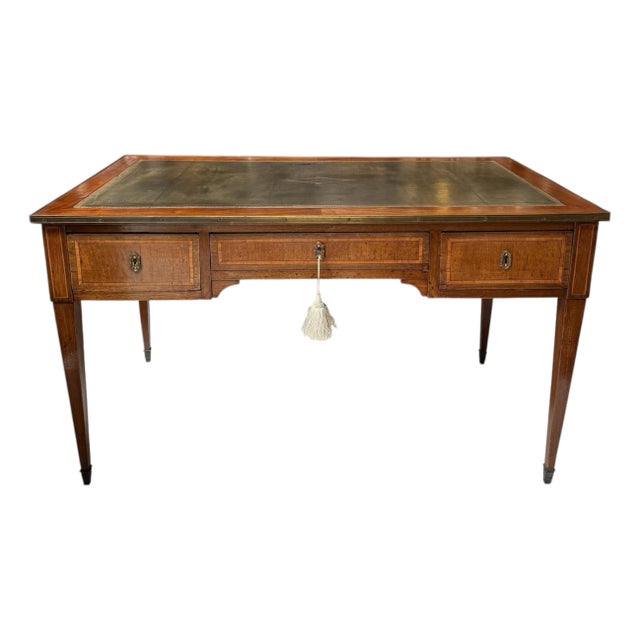 Antique Directoire Style Bronze Mounted Leather Top Writing Table Desk For Sale