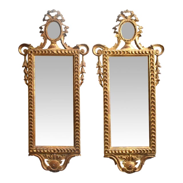 Pair of Antique 18th-Century Italian Neoclassical Giltwood Mirrors For Sale