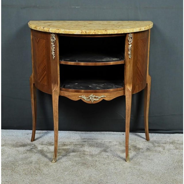Early 20th Century Louis XV-Louis XVI Transition Style Half-Moon Commode For Sale - Image 13 of 18