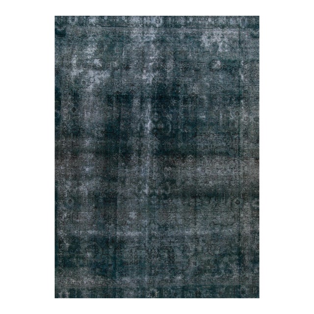 Blue Vintage Overdyed Handmade Allover Designed Wool Rug 8'8" X 11'8" For Sale