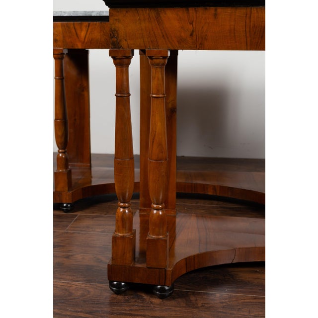 Brown Pair of French 1860s Napoleon III Period Walnut Console Tables with Marble Tops For Sale - Image 8 of 12