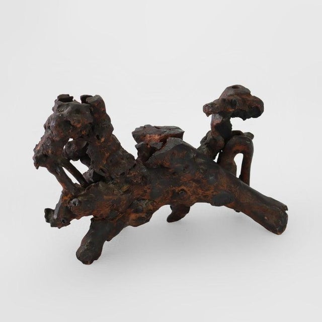 Wood Chinese Carved Wood Folklore Figure With Wood Base 19thC - Set of 2 For Sale - Image 7 of 8