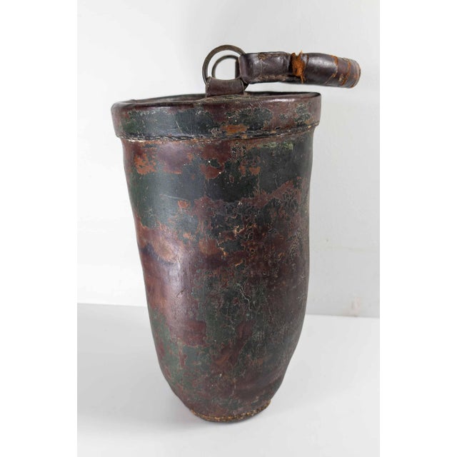 19th Century 19th Century Rustic Farmhouse Green Painted Leather Fire Bucket For Sale - Image 5 of 10