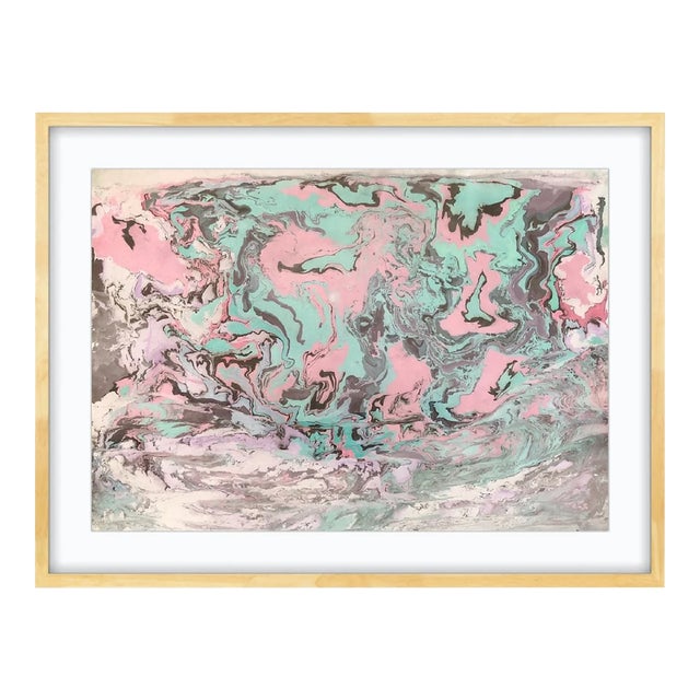 Minty Currents I Japanese Marbling, Ink on Cotton Paper Original Art, Framed For Sale