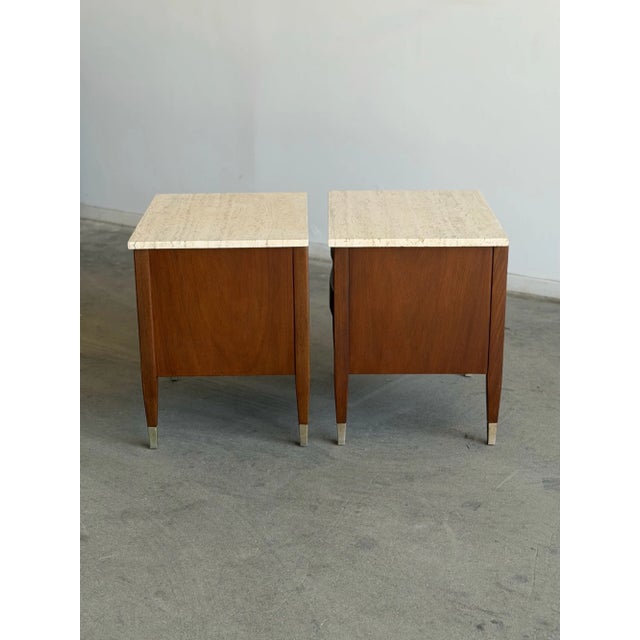 1960s Travertine & Walnut Nightstands by American of Martinsville - Pair For Sale - Image 9 of 17