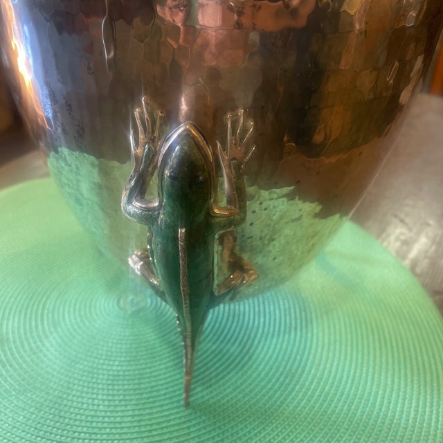 Mexican Vintage Lizard Hammered Silver Plated Metal Stone Inlaid Vase by Emilia Castillo For Sale - Image 3 of 7