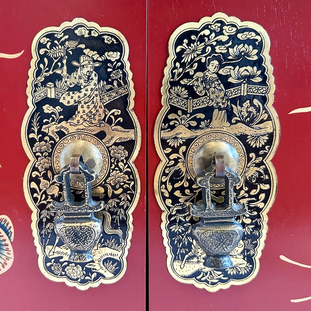 Vintage Chinese Painting Floor Cabinet For Sale - Image 9 of 9