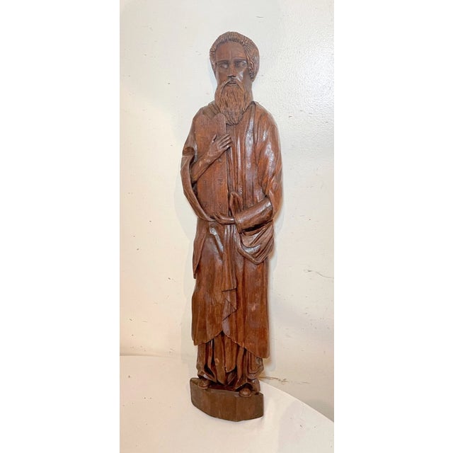 Up for sale is a wonderful antique hand carved wooden religious Folk Art sculpture of the Moses. This lovely sculpture...