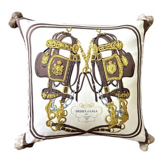 Hermes Vintage Brides De Gala Taupe Silk Scarf Pillow For Sale