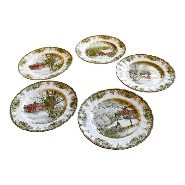 Set of 5 Johnson Brothers Friendly Village Dinner Plates For Sale