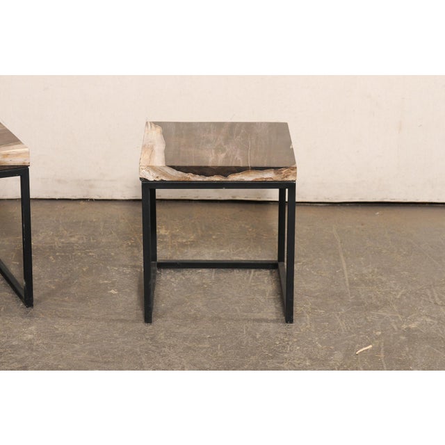 Black & Tan Petrified Wood Top Side Tables - A Pair For Sale - Image 9 of 11