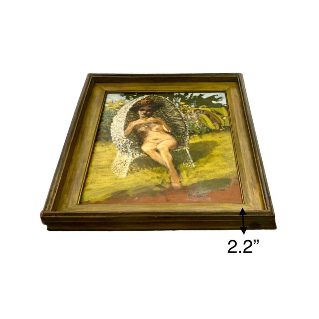 Vintage Original Painting Nude Lady in Garden Oil on Canvas Signed and Dated For Sale - Image 4 of 6