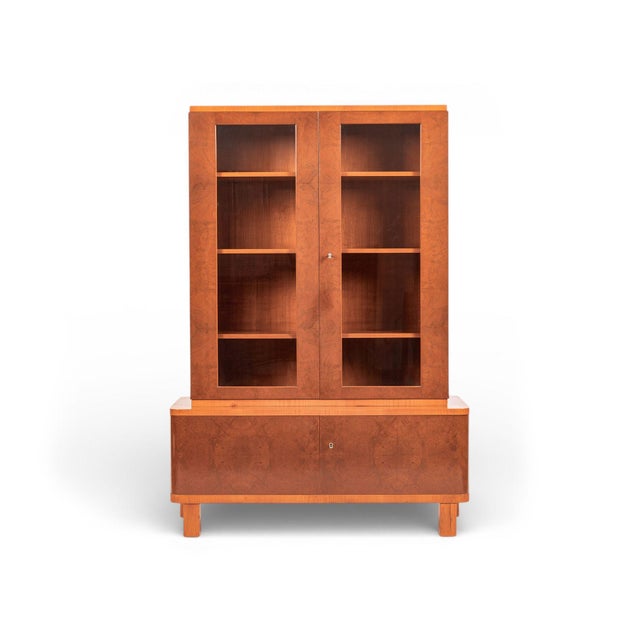 Art Deco Art Deco Cherry & Burl Wood Display China or Bar Cabinet 1930s For Sale - Image 3 of 15