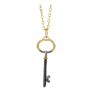 Syna Yellow Gold and Oxidized Silver Key Pendant with Diamonds