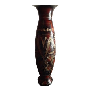 Antique 1890 Ottoman Champlave Mixed Metal Fluted Vase For Sale