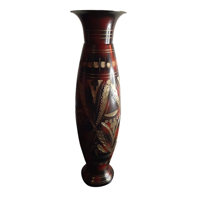 Antique 1890 Ottoman Champlave Mixed Metal Fluted Vase For Sale