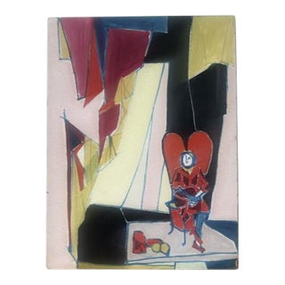 Vintage Oil on Corkboard For Sale