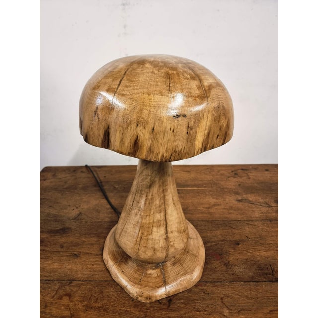 Handcrafted Oak Mushroom Table Lamp, 2010s For Sale - Image 13 of 18