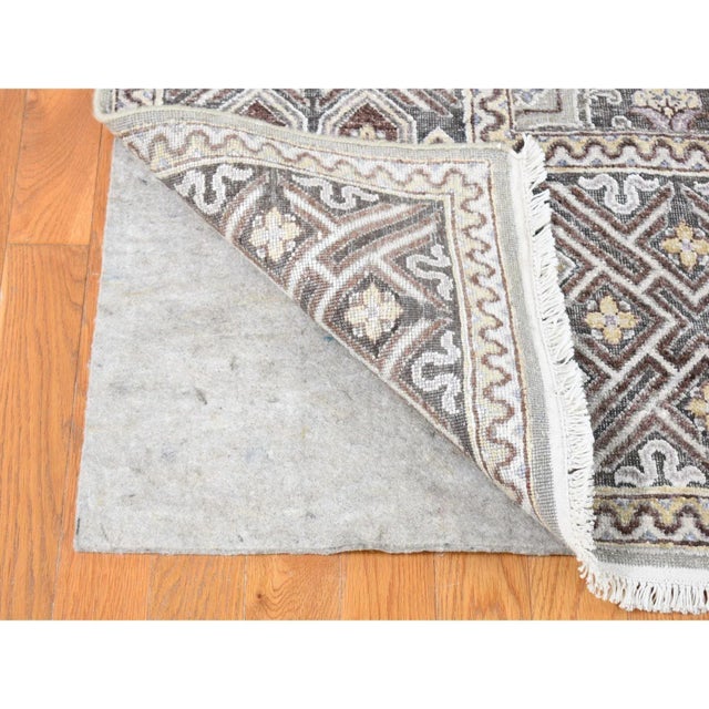 2010s Ivory, Mughal Inspired Medallions Design, Silk and Textured Wool Hand Knotted, Oriental Rug For Sale - Image 12 of 13