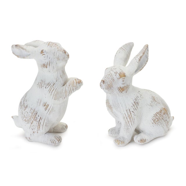 Add a touch of whimsy and sophistication to your home with this charming set of White Washed Rabbit Figurines. Made from...