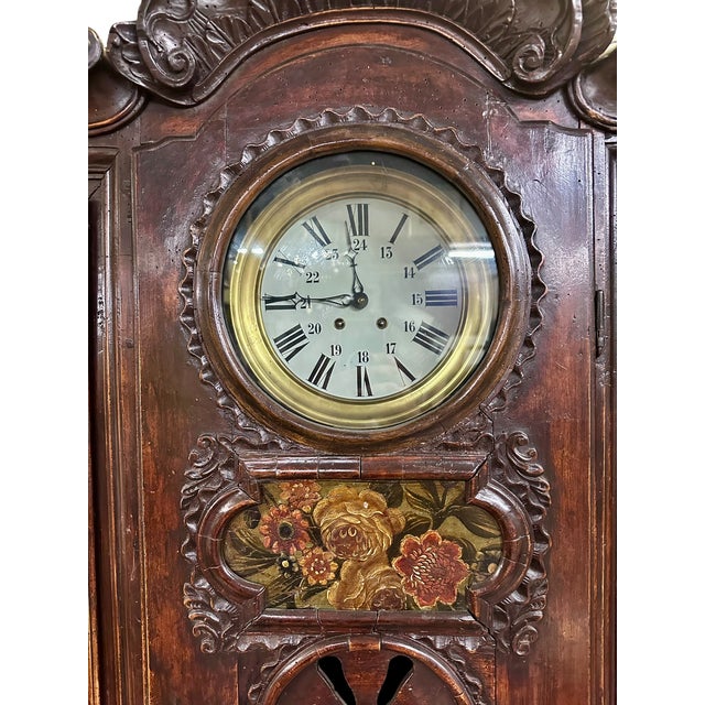 Antique 18c Louis XV Carved Walnut Vaisselier With Built in Clock For Sale - Image 4 of 11