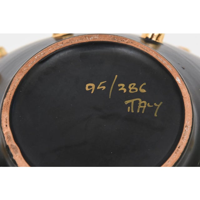 Vintage Italian Alvino Bagni for Bitossi Black Ceramic Bowl and Vase With Gold Plated Studs, 1960's For Sale - Image 12 of 12