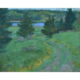 “Buttercup Lined Path" Contemporary Plein Air Acrylic Painting by Stephen Remick For Sale