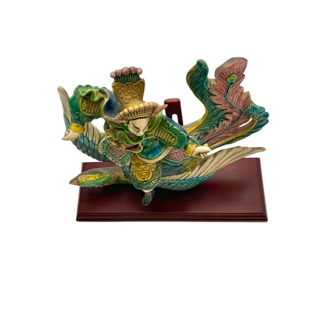 Sculpture Materials Late 20th Century Chinese Warrior on Phoenix Roof Tile Sculpture on Stand, Folk Art, 12.5"h For Sale - Image 7 of 9