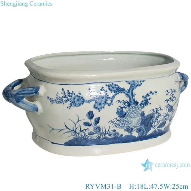1990s Blue/White Porcelain Orchid Pot/Foot Bath For Sale - Image 4 of 5