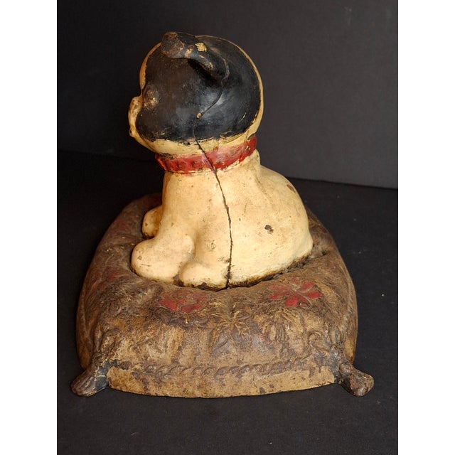 Antique Hubley Cast Iron Fido on Pillow Still Penny Bank, Original Paint C. 1920s For Sale In Boston - Image 6 of 17