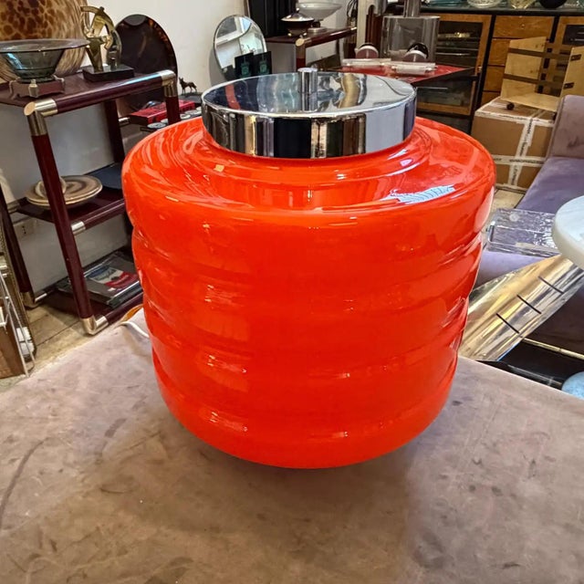 Mid-Century Modern 1990s Space Age Chromed Metal and Orange Glass Italian Table Lamp For Sale - Image 3 of 12