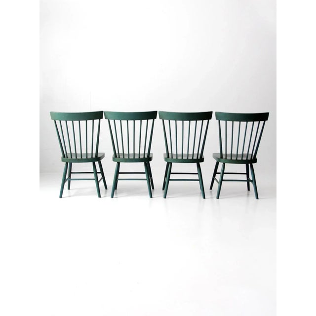 Vintage Painted Pine Dining Chairs Set 4 For Sale - Image 4 of 13