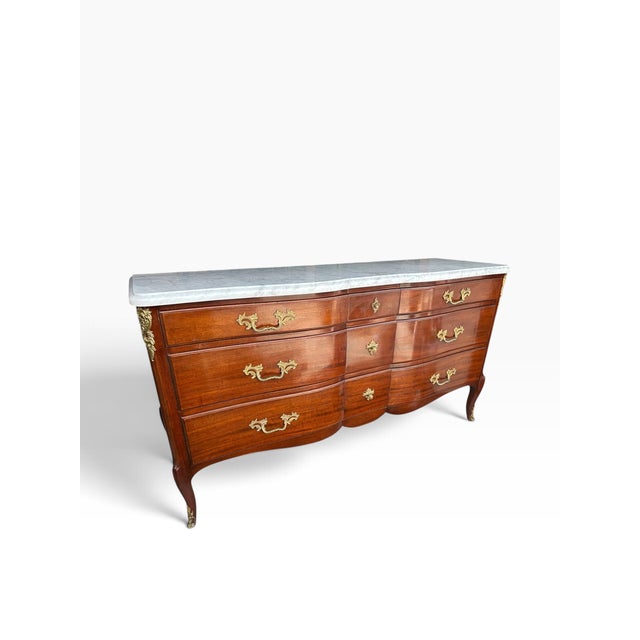 Early 20th Century Vintage French Louis XV-Style Marble-Top Triple Commode Dresser With Ormolu Mounts For Sale - Image 5 of 10