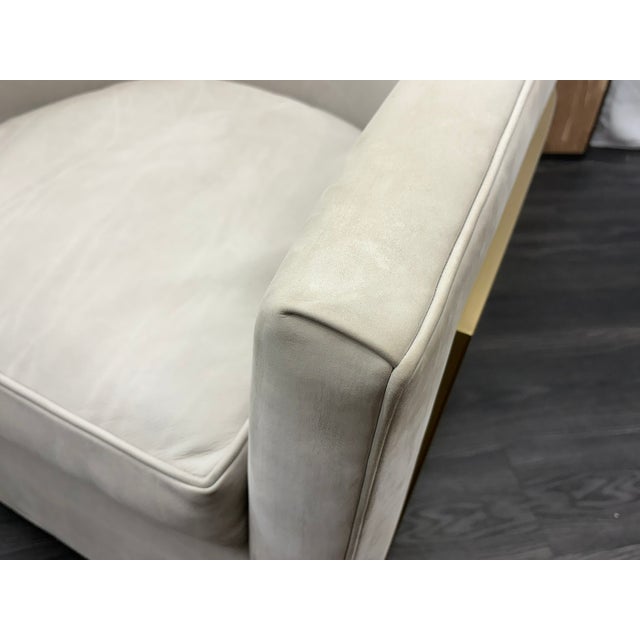 Ivory Rh Reginald Chair | Italian Veneto Leather – Ivory | Brass | Black Oak Drifted Base | 360° Swivel For Sale - Image 8 of 18
