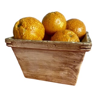 1960s Italy Majolica Oranges Basket Midcentury Modern Trompe L’oeil For Sale