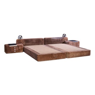 Guido Faleschini for I4 Mariani Tucroma Mid Century Suede Leather King Platform Bed With Nightstands For Sale