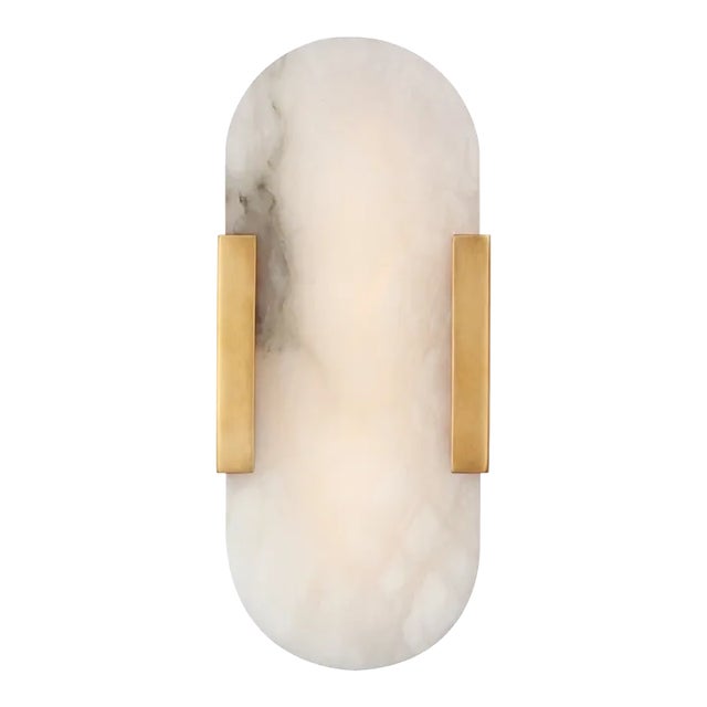 Kelly Wearstler for Visual Comfort Signature Melange 10" Elongated Sconce in Antique-Burnished Brass with Alabaster For Sale