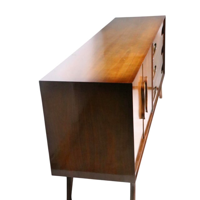 Mid Century Dresser With Burl Trim and Sculpted Legs and Drawer Pulls C 1950/60's For Sale - Image 11 of 14